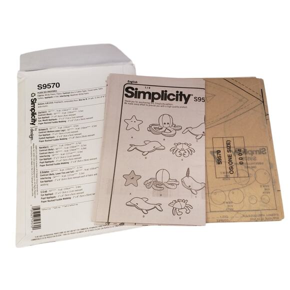 Stuffed Plushies Sewing Pattern Octopus Starfish Dolphin Crab Simplicity 9570 - Picture 5 of 6